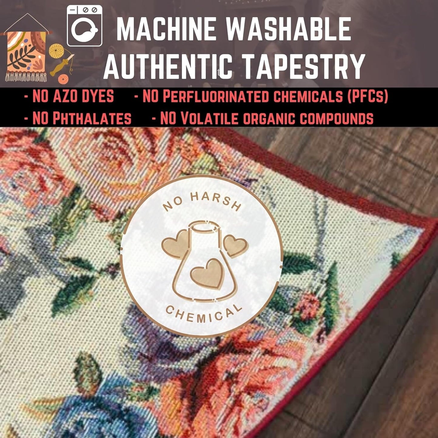 Romantic Rose Tapestry Placemats 4 Piece Set 13x19 Pink Floral