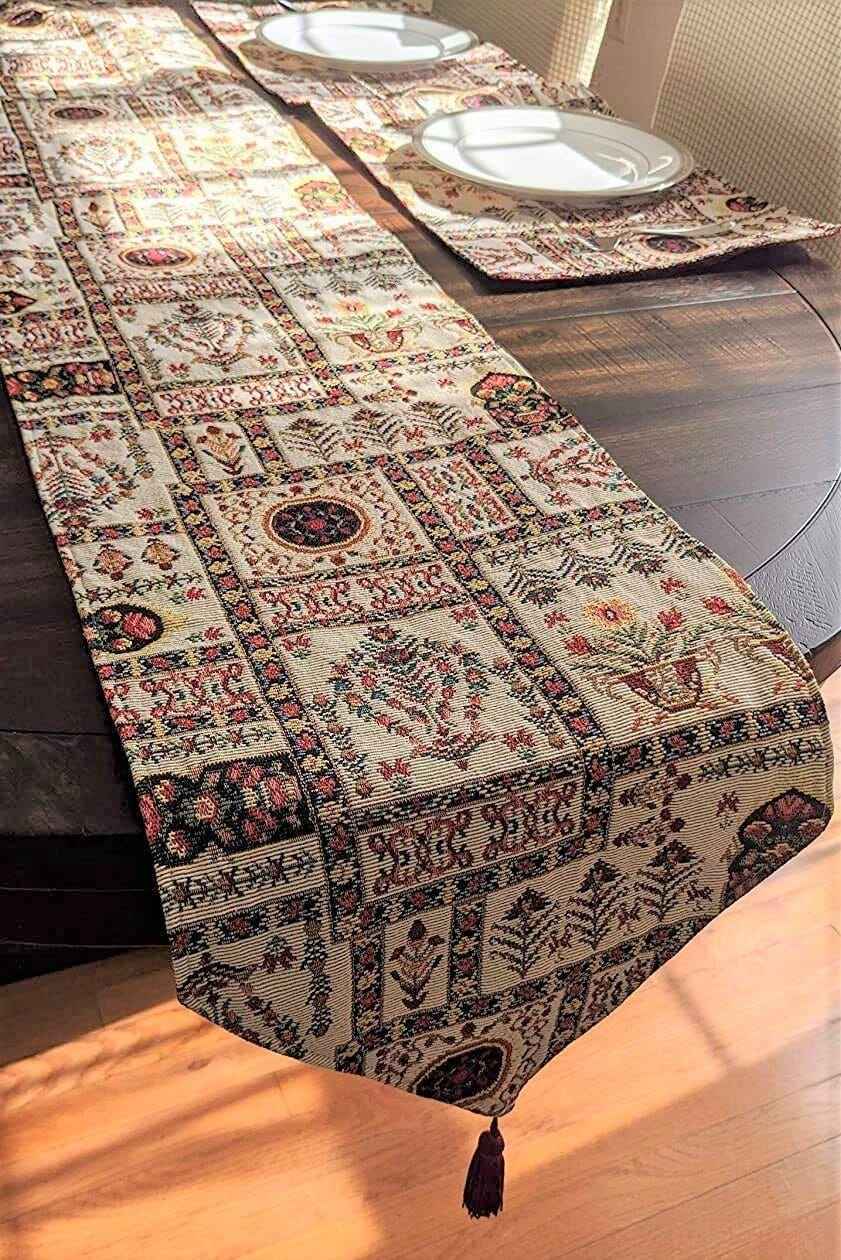 Elevate Your Dining Experience with the Mughal Floral Table Tapestry Set – 8-Piece Ensemble