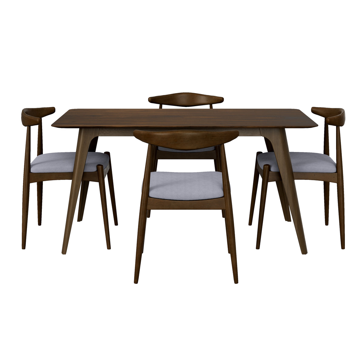 5 piece dining set rubberwood frame faux wood tabletop walnut light gray