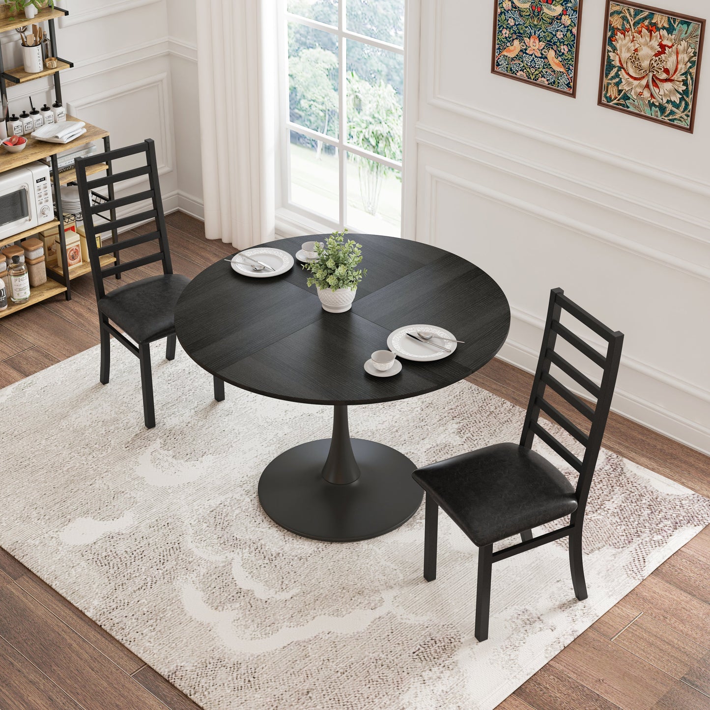 Dining Table Set for 2, 47 Inch Tulip Table with Chairs