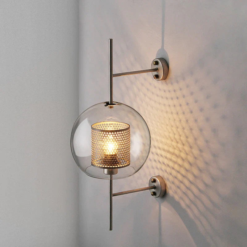 Retro industrial glass ball wall lamp sconce, bronze finish.