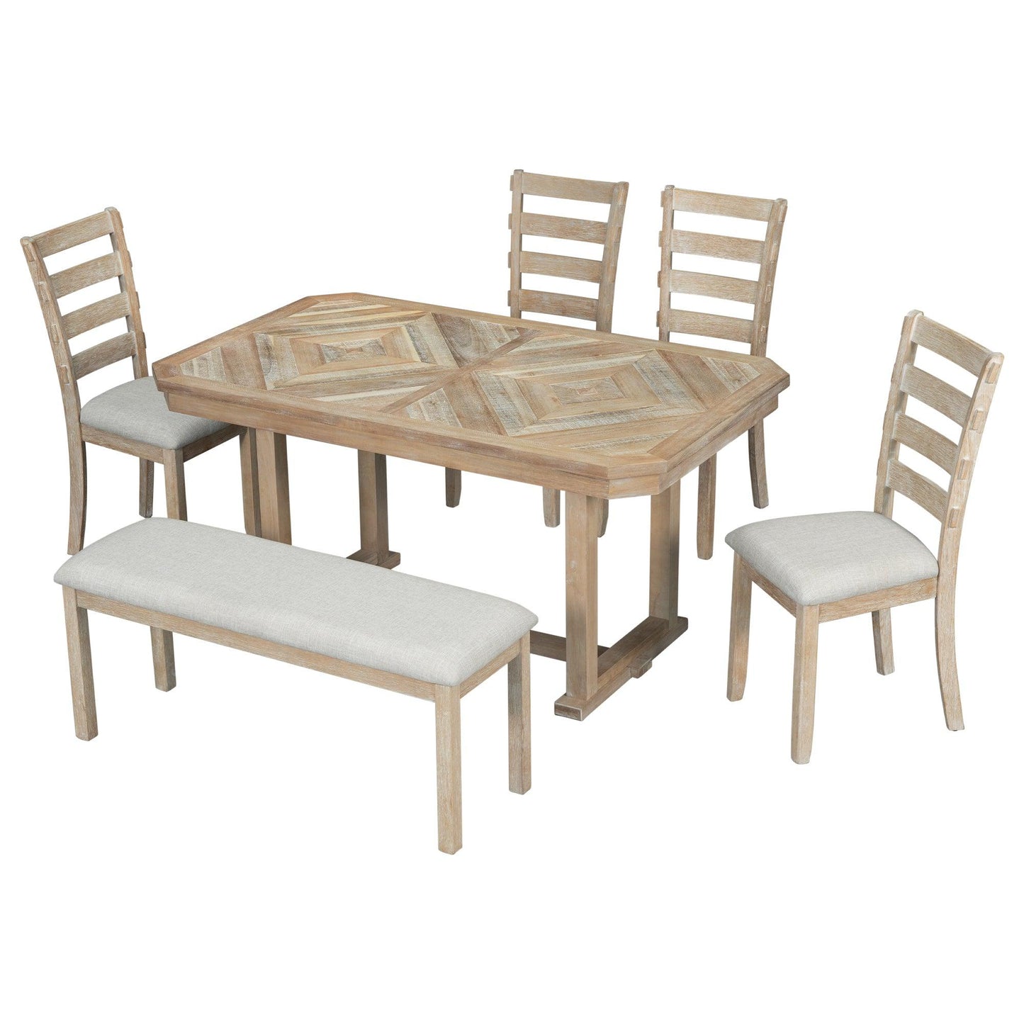 6-Piece Rubber Wood Dining Table Set with Soft Cushions