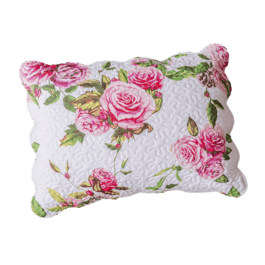 Pink Romantic Roses Spring Floral Scalloped Pillow Sham