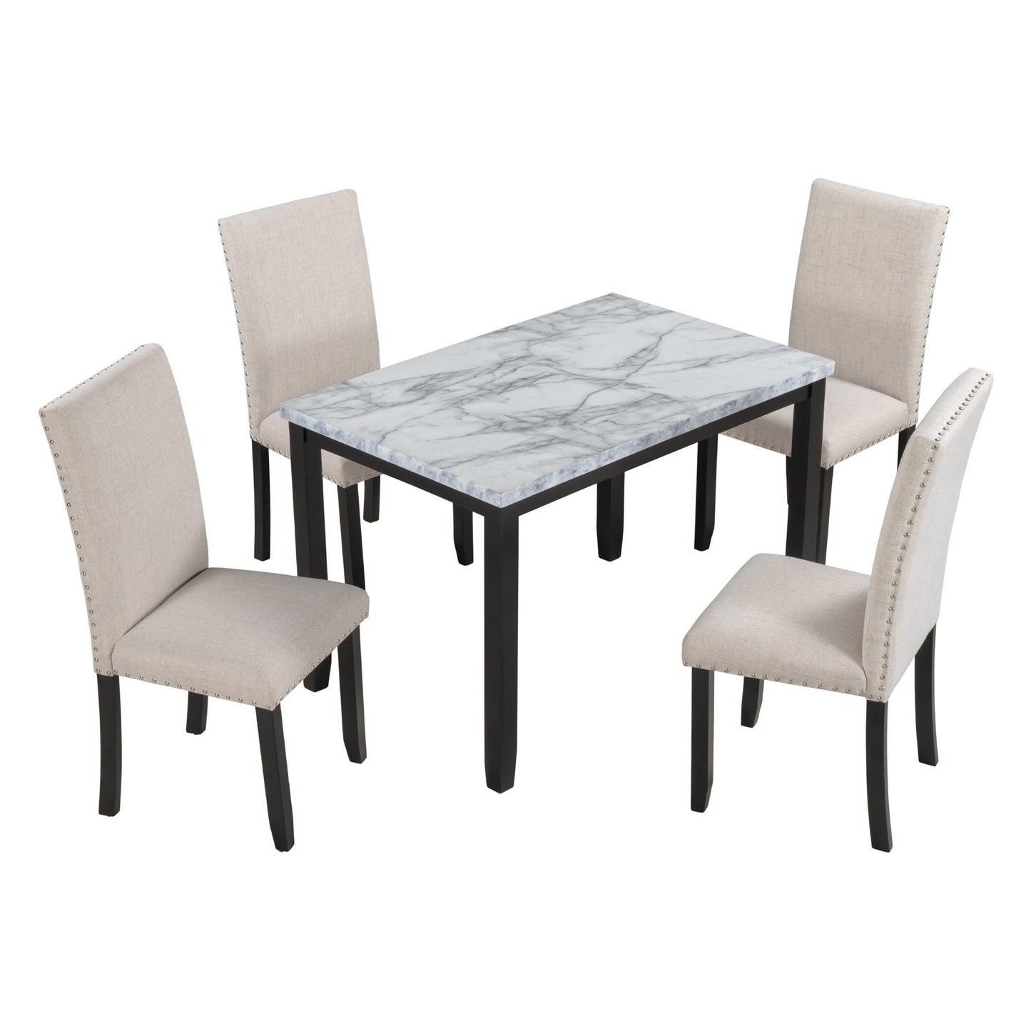 Faux Marble 5-Piece Dining Set with 4 Cushioned Chairs