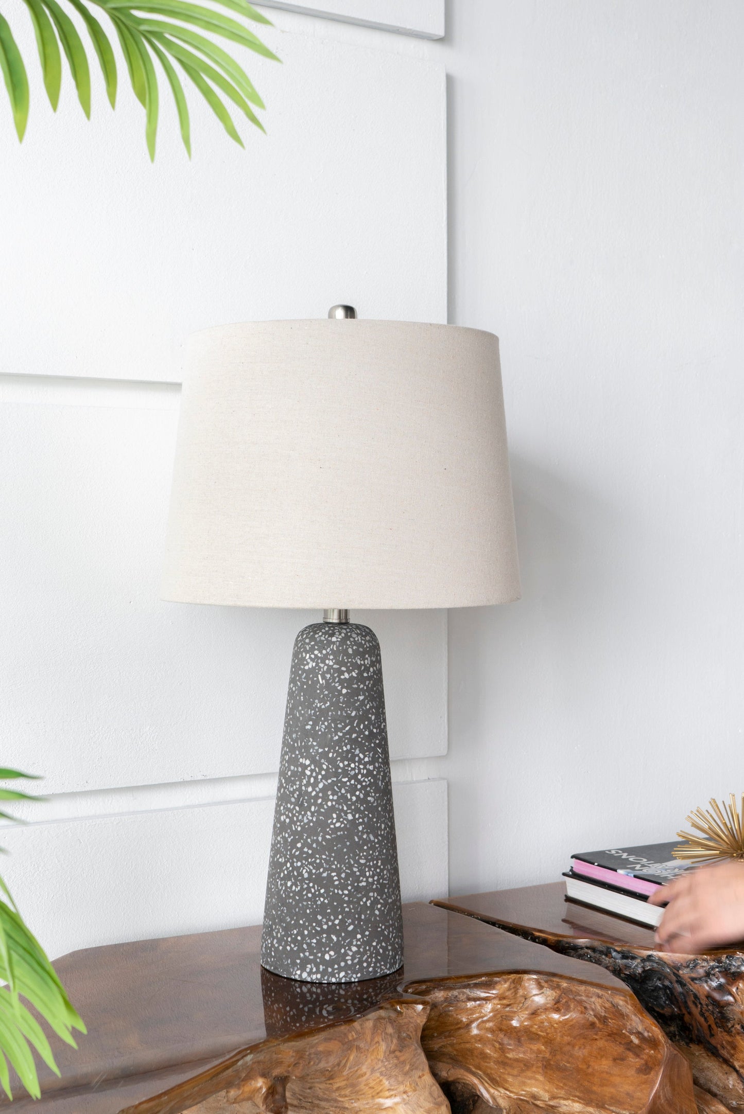 Stone Speckled Cone Table Lamp for Bedroom Nightstand