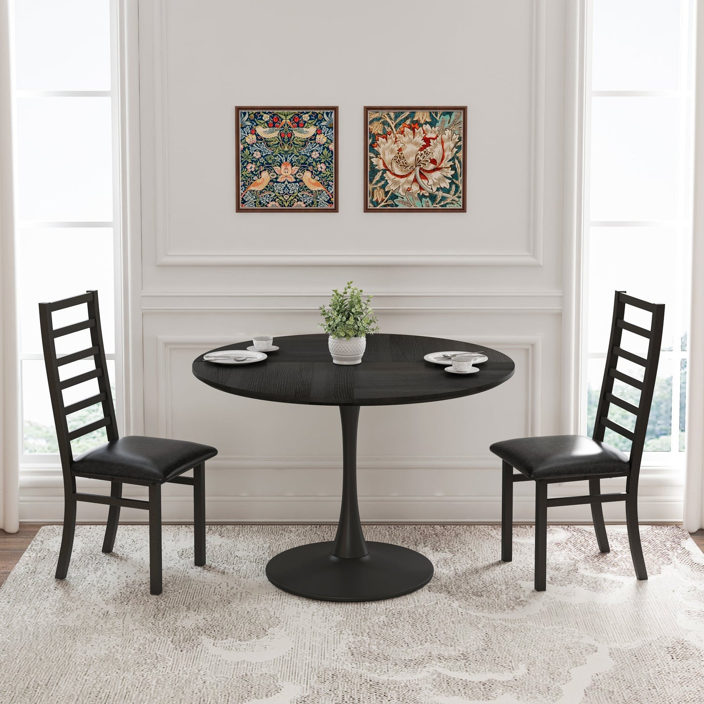 Dining Table Set for 2, 47 Inch Tulip Table with Chairs