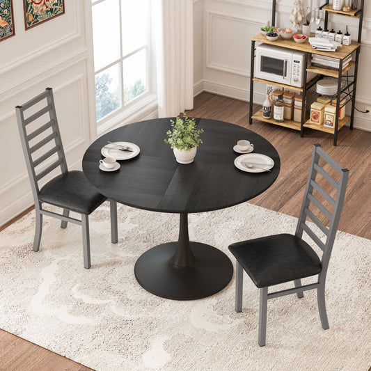 Compact 47-Inch Black Tulip Dining Table Set with 2 Gray Chairs for Small Spaces