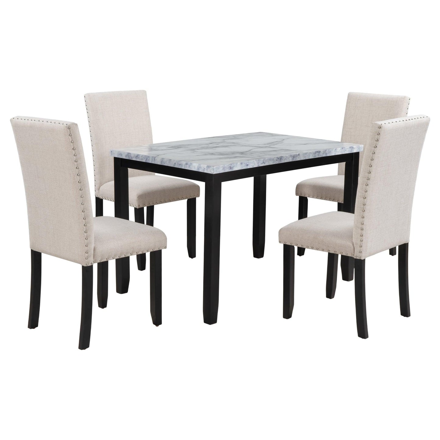 Faux Marble 5-Piece Dining Set with 4 Cushioned Chairs