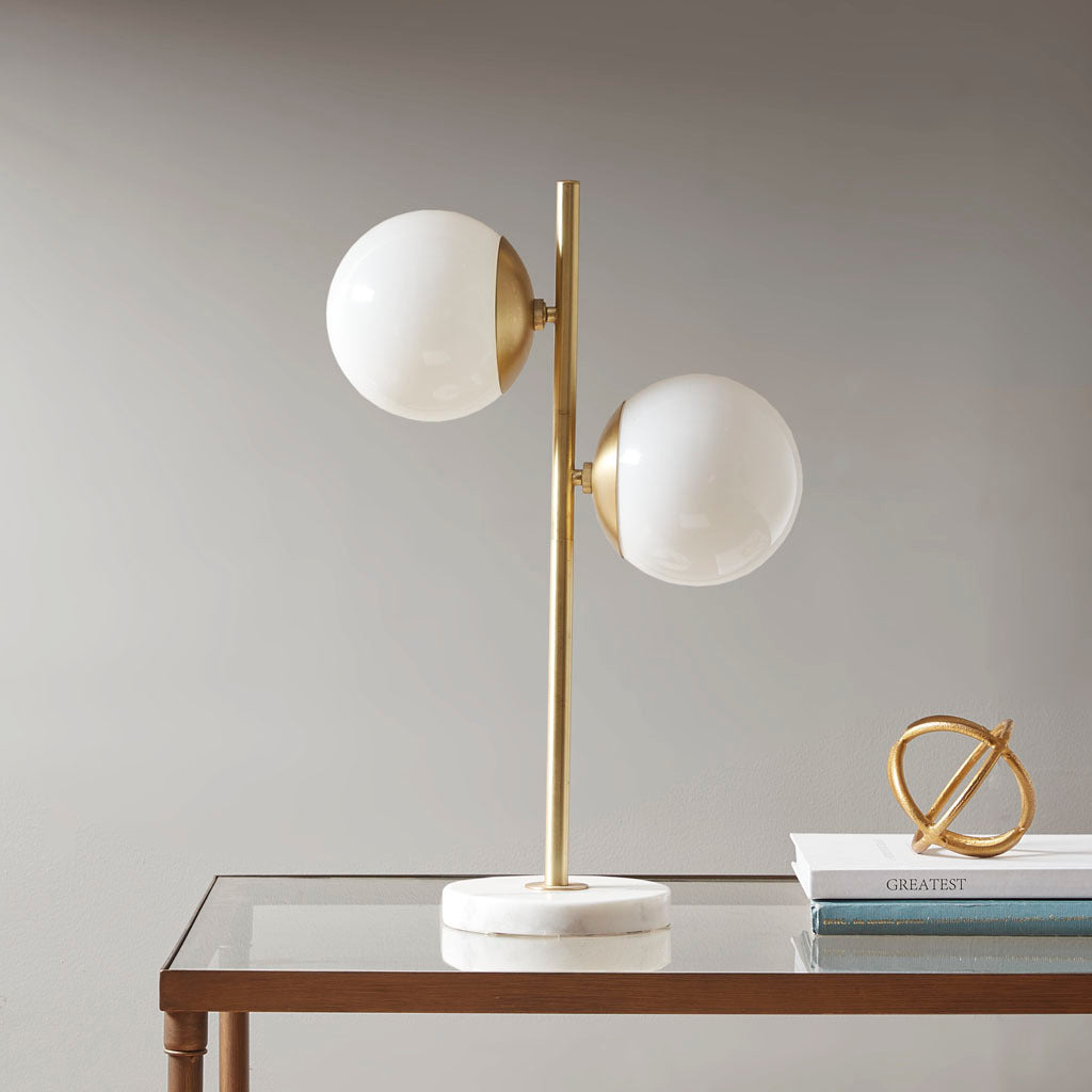 Modern Gold and Marble Table Lamp with Glass Shade