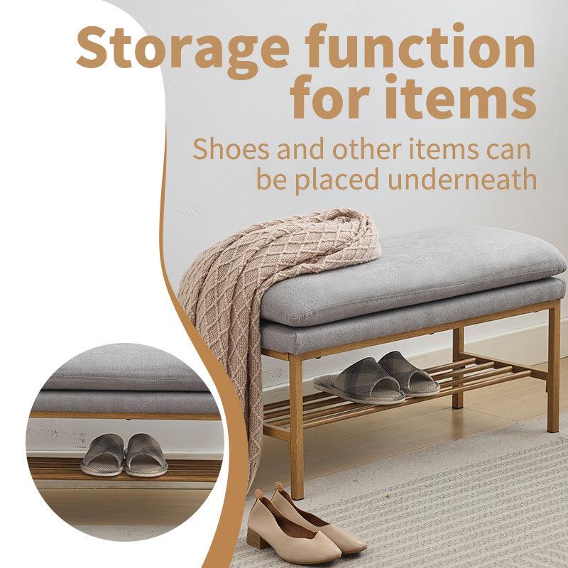 Gray Linen Upholstered Storage Bench with Metal Legs for Living Room, Entryway, and Bedroom - Versatile End of Bed Shoe Organizer, 300 LB Capacity