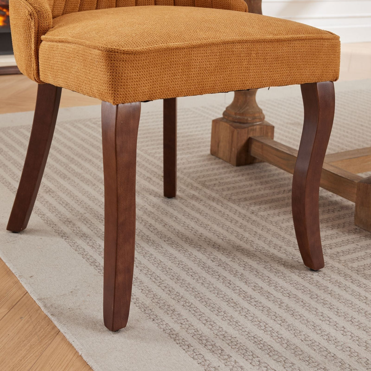 Set of 2 rayon flocking linen dining chairs with high back support