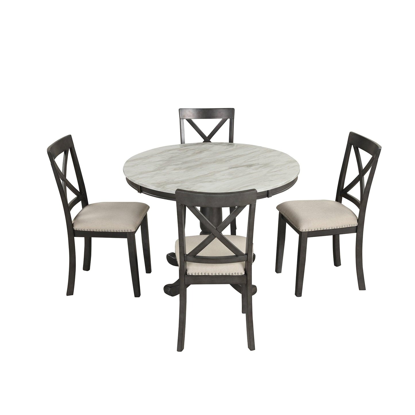 Dining Table and Chairs Set for 4 Persons Solid Wood