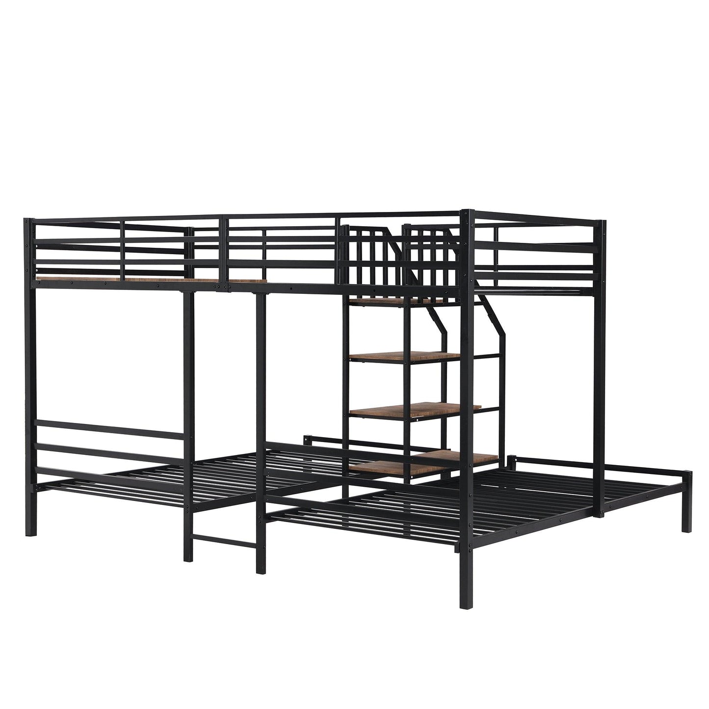 Metal Twin Over Twin & Twin Bunk Bed With Storage Shelves