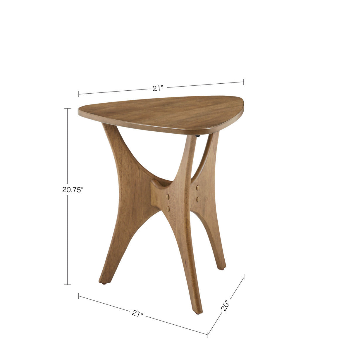 Ink Ivy Blaze triangle wood side table, mid-century modern natural elm finish.