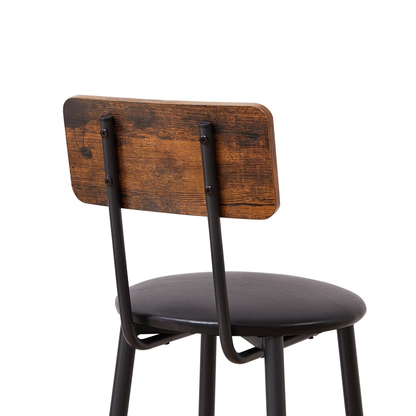 Rustic Brown Upholstered Bar Stool Set with Shelf and Backrest