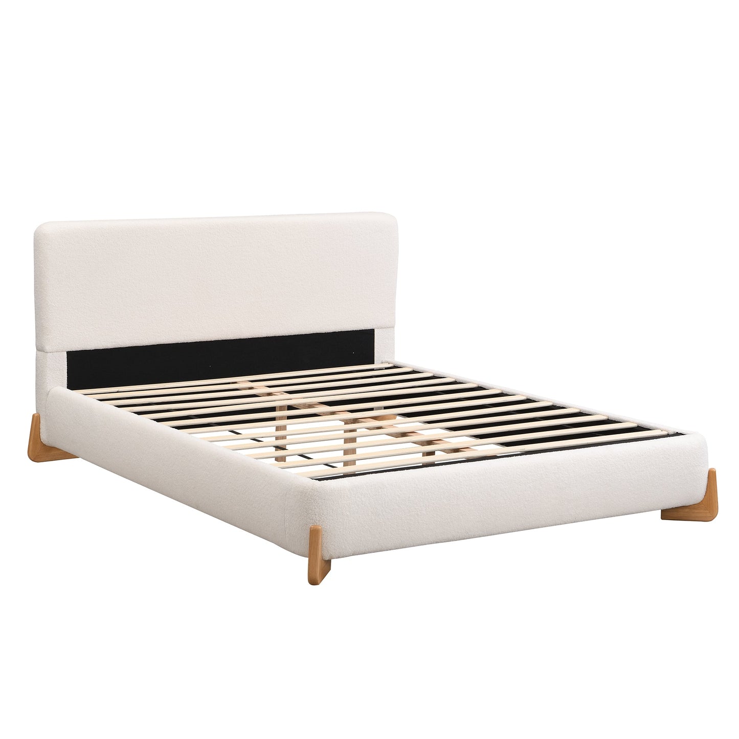 Elegant Boucle Upholstered Bed Full Size White Centerpiece