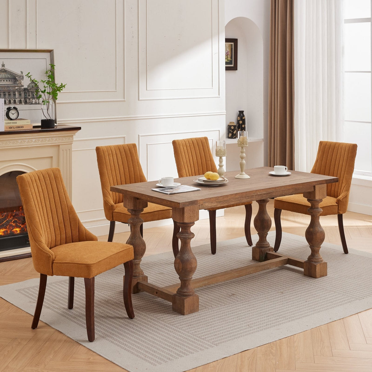 Set of 2 rayon flocking linen dining chairs with high back support