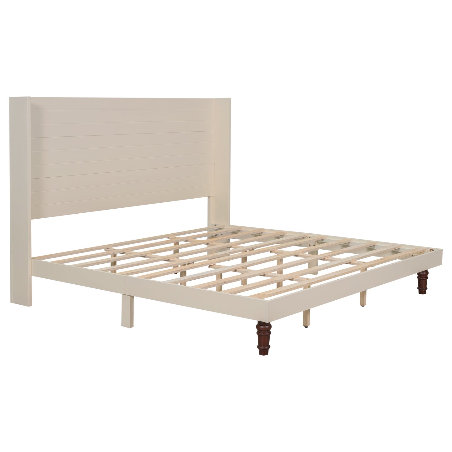 Stylish High Headboard Bed King Size 54 Inch Beige Design