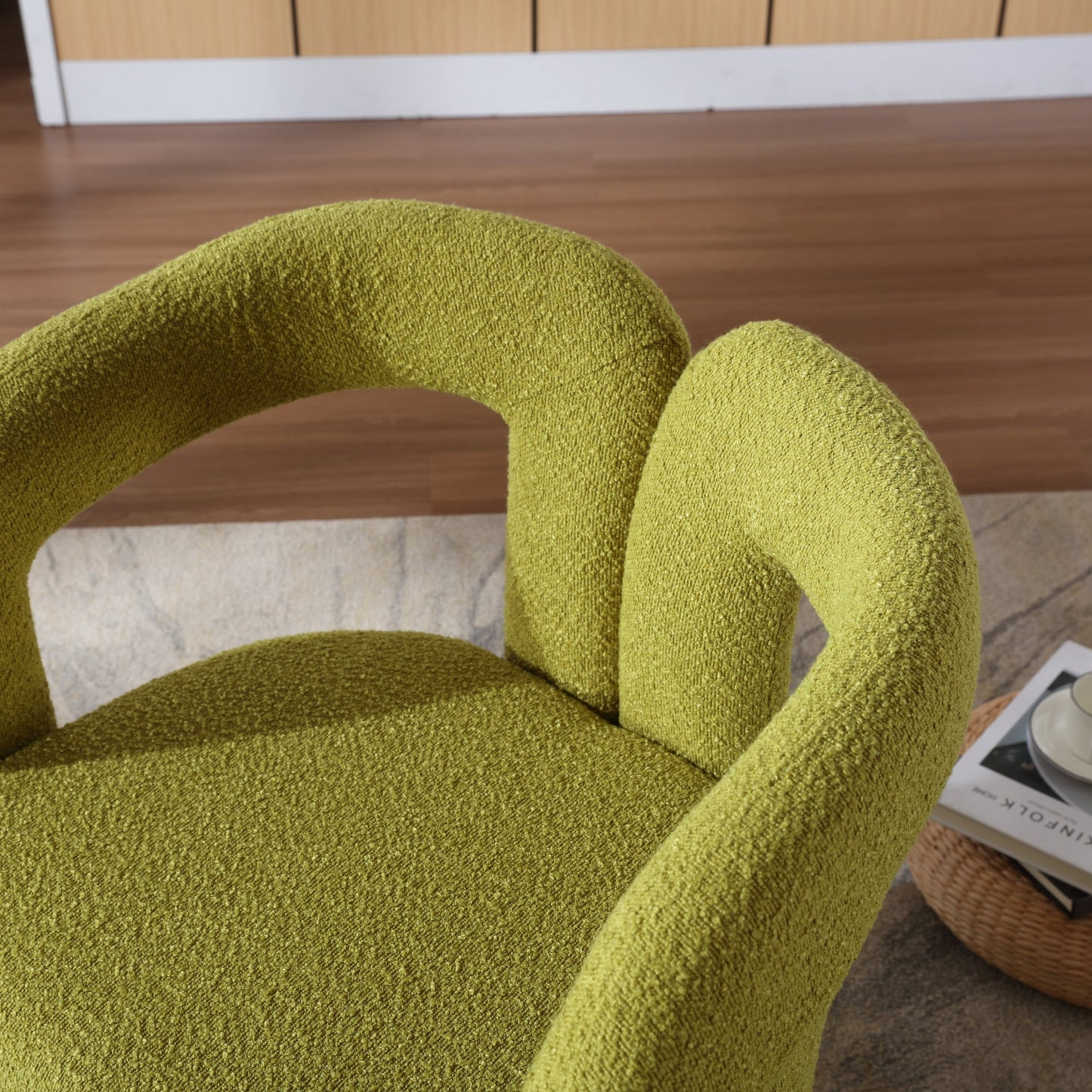 Olive Green Boucle 360-Degree Swivel Cuddle Barrel Chair