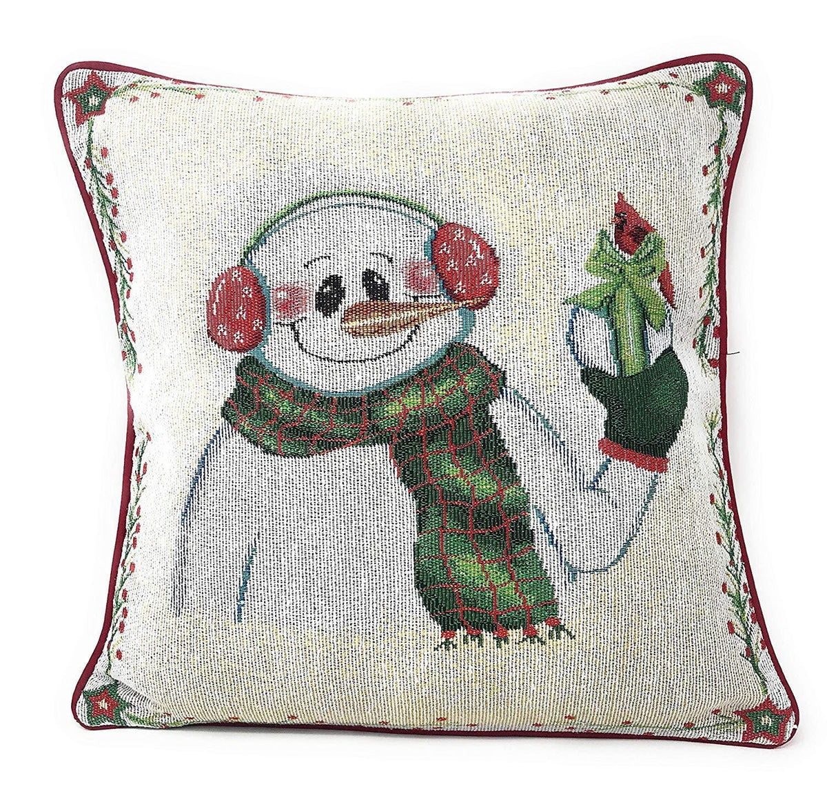 Four 16x16 inch Christmas pillow covers: Santa, snowman, gingerbread designs.