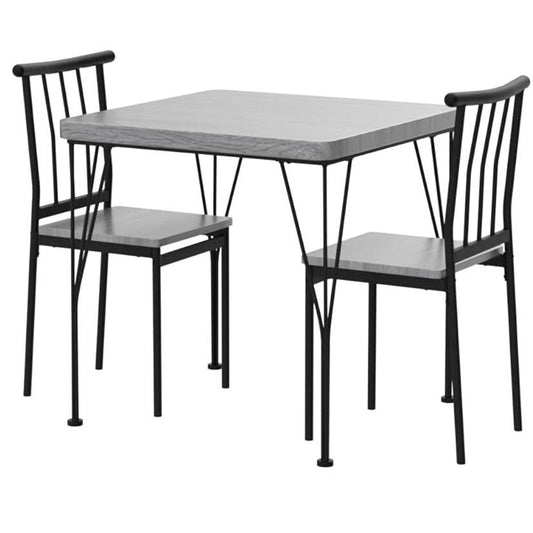 Modern 3-Piece Metal Frame Dining Set with Grey Wood Top, Two Chairs, 286 Lbs Capacity for Compact Spaces