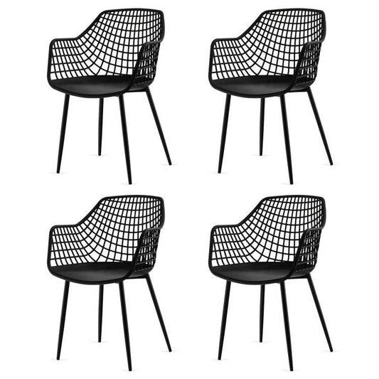 Set of 4 Mid-Century Modern Black Mesh Dining Chair with Ergonomic Backrest-0