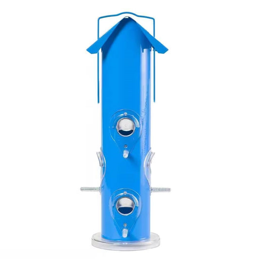 6-Perch Metal Tube Bird Feeder for Outdoor Garden Patio in Blue