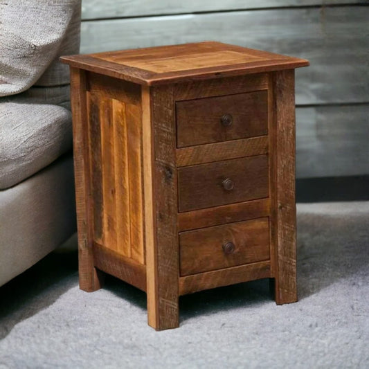 Rustic Reclaimed Wood 3-Drawer Nightstand