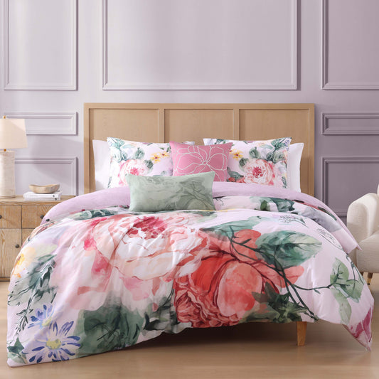 Romantic Elegance Pink Floral Reversible 5-Piece Comforter Set