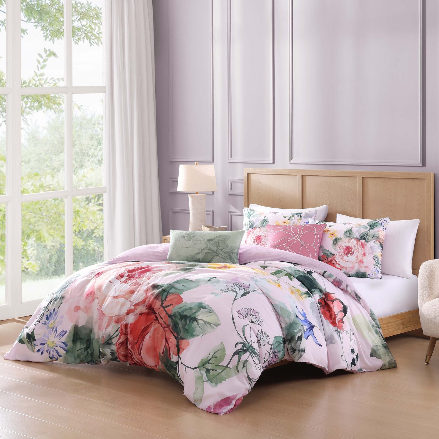 Romantic Elegance Pink Floral Reversible 5-Piece Comforter Set