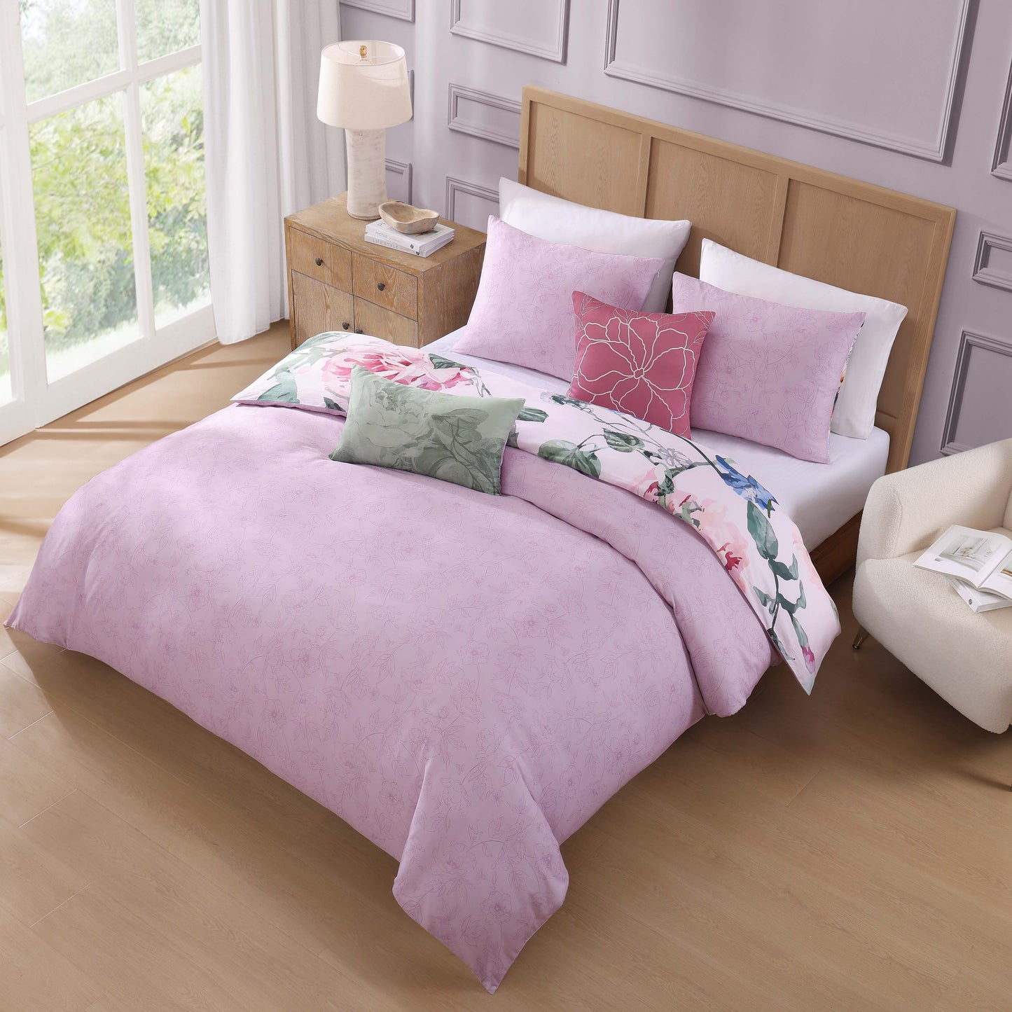 Romantic Elegance Pink Floral Reversible 5-Piece Comforter Set