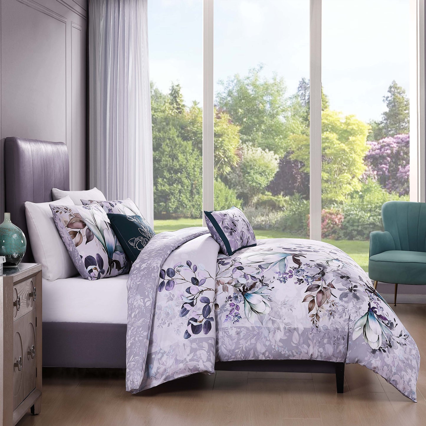 Jewel Toned Floral Elegance 5 Piece Reversible Comforter Set