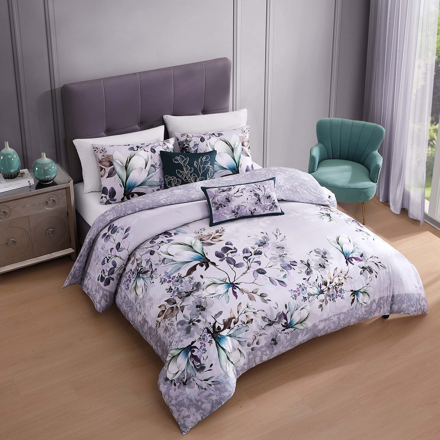 Jewel Toned Floral Elegance 5 Piece Reversible Comforter Set