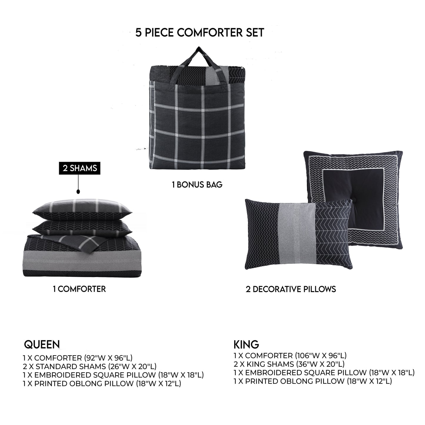 Bebejan Kyle Men's Style 5-Piece Black Cotton Reversible Comforter Collection