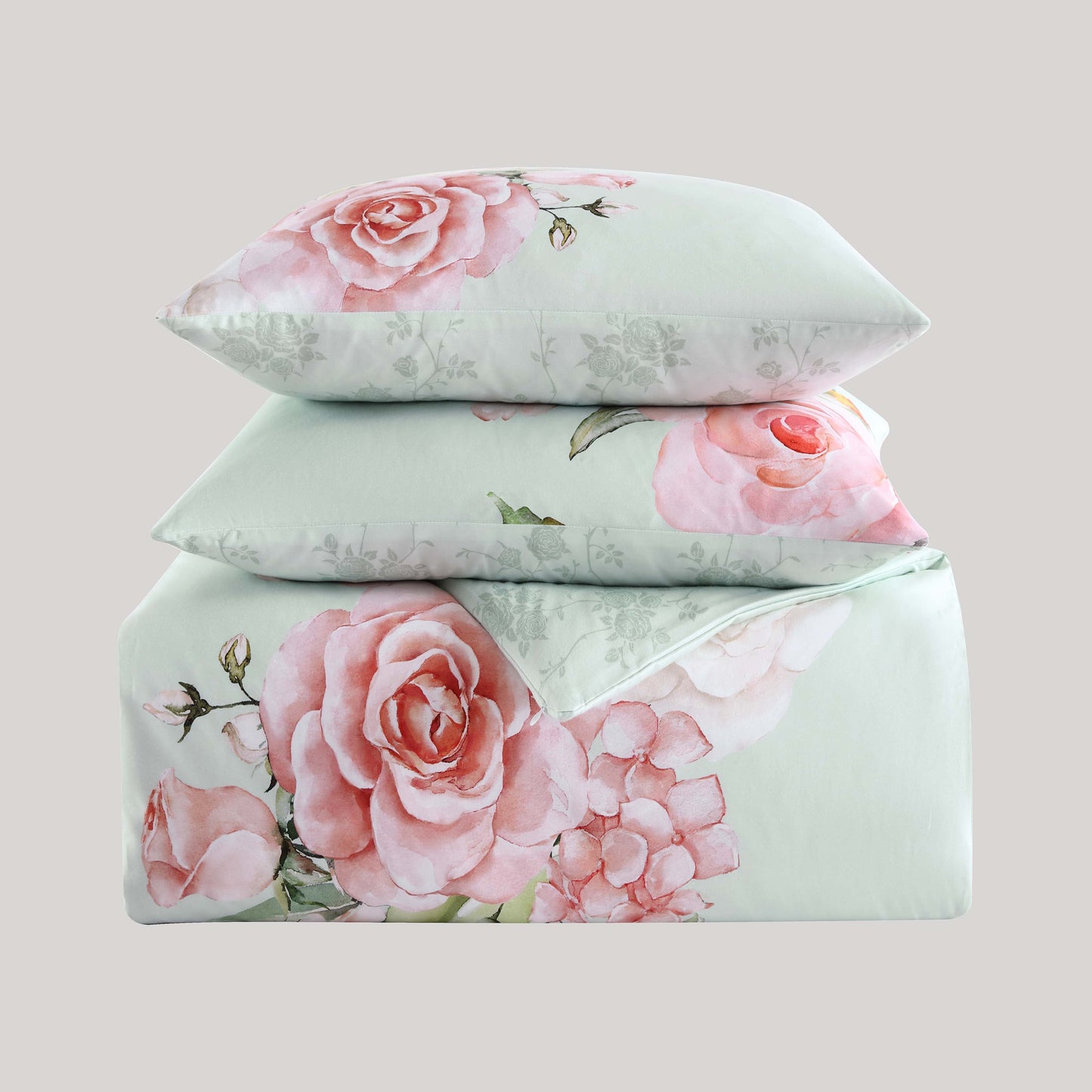 Misty Green Floral Elegance 5-Piece Reversible Comforter Set