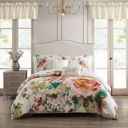 Flowers Ivory 5 Piece Reversible Comforter Set