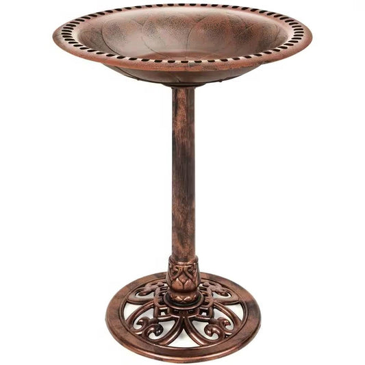 Outdoor Polyresin Bird Bath with Rustic Aged Copper Brown Finish