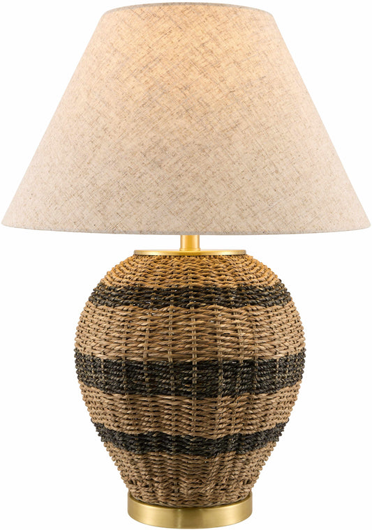Irtyshskiy Traditional Rattan Table Lamp With Linen Shade