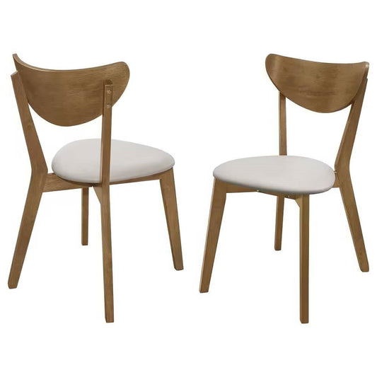 Set of 2 - Mid-Century Modern Wood Dining Chair with Faux Leather Seat-0