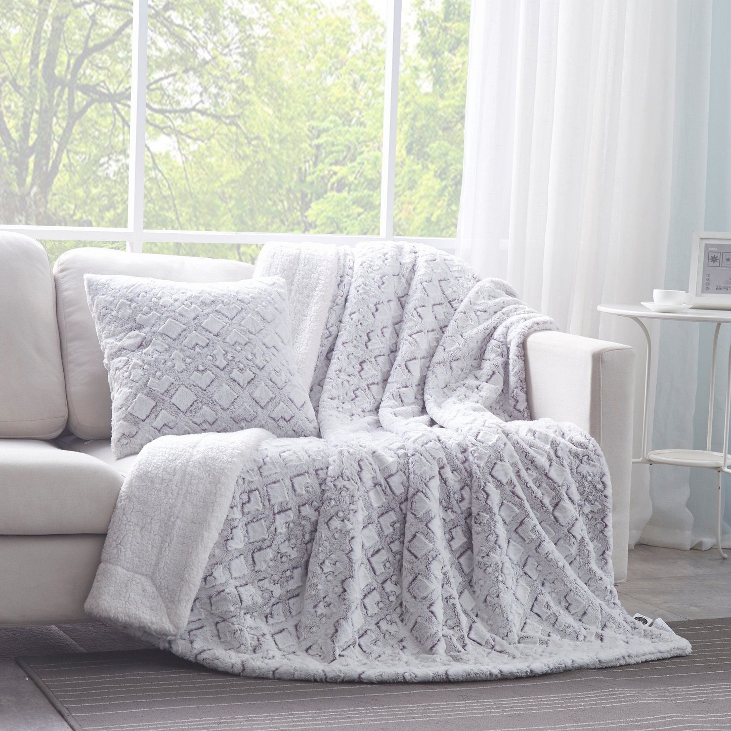 Dreamy Milky Way White and Purple Faux Fur Euro Throw Pillow Cover 26x26