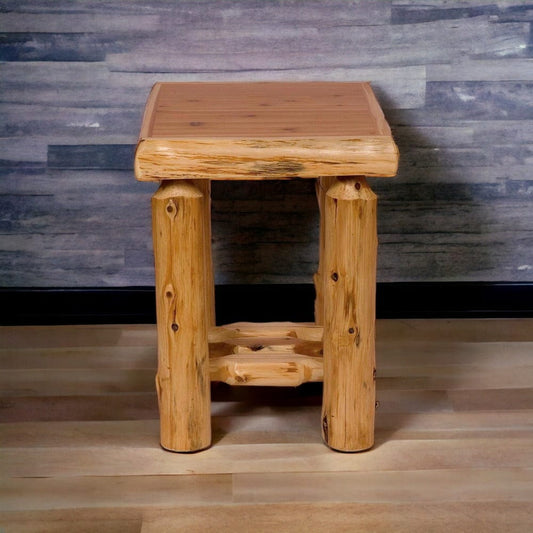 Rustic Cedar Log Nightstand with Unique Character