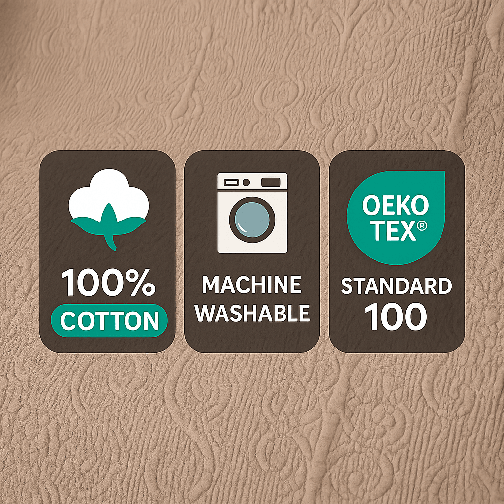 Taupe beige 50x60 quilted throw blanket with elegant paisley pattern and fringe detail.