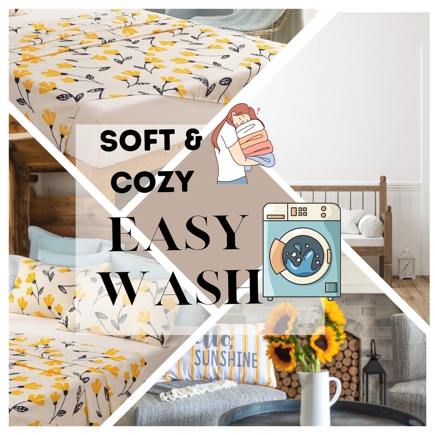 Yellow Fleur Golden Orange Floral Ivory Fitted And Flat Bed Sheets Set