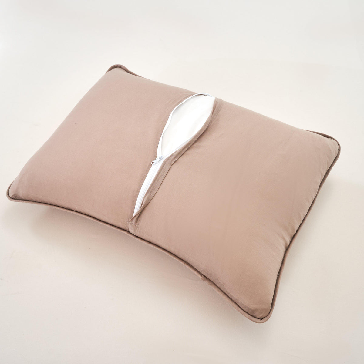 Taupe beige matelasse quilted bedspread set with decorative stitching.