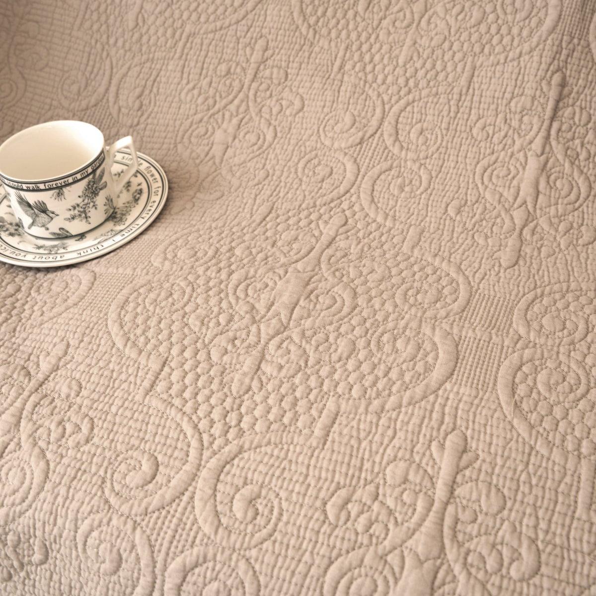 Taupe beige 50x60 fringed quilted paisley throw blanket