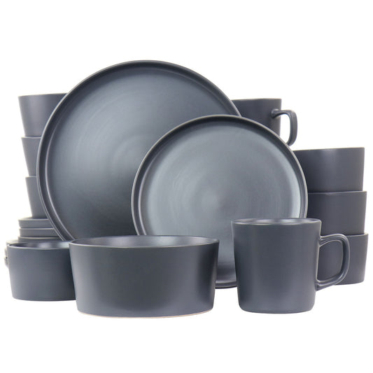 Elama Luxmatte Dark Grey Stoneware 20-Piece Dinnerware Set with Modern Minimalist Design