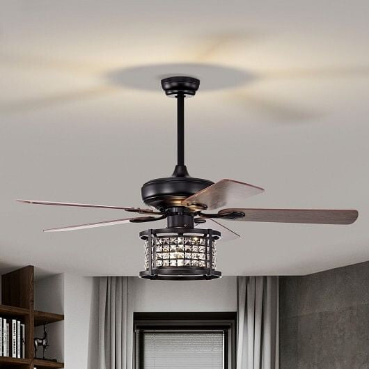 52 Inch 3-Speed Crystal Chandelier Ceiling Fan with Remote Control Black