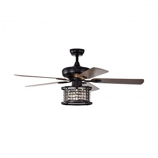 52 Inch 3-Speed Crystal Chandelier Ceiling Fan with Remote Control Black
