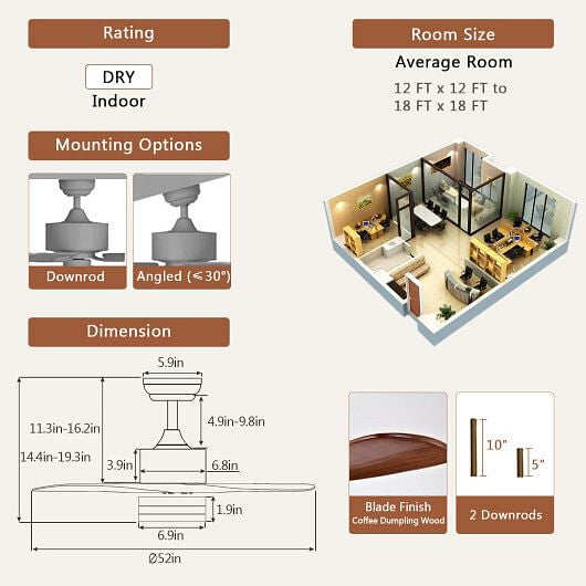 52 Inch Reversible Ceiling Fan with LED Light for Summer and Winter - Silver