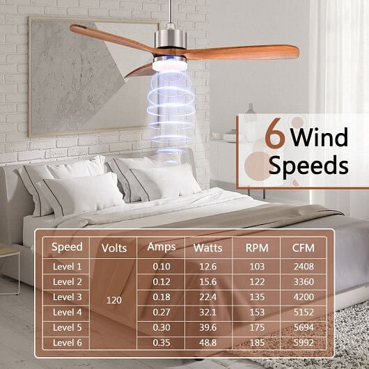 52 Inch Reversible Ceiling Fan with LED Light for Summer and Winter - Silver